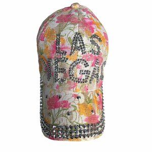 Las Vegas Fashion Sparkle Baseball Hat Womens Cream Studs Floral Lace Sparkle